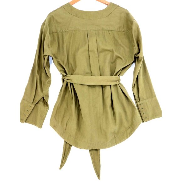 Free People Button-Down Blouse Belted Waist Long Sleeves XS Vintage Cottagecore - Picture 2 of 9